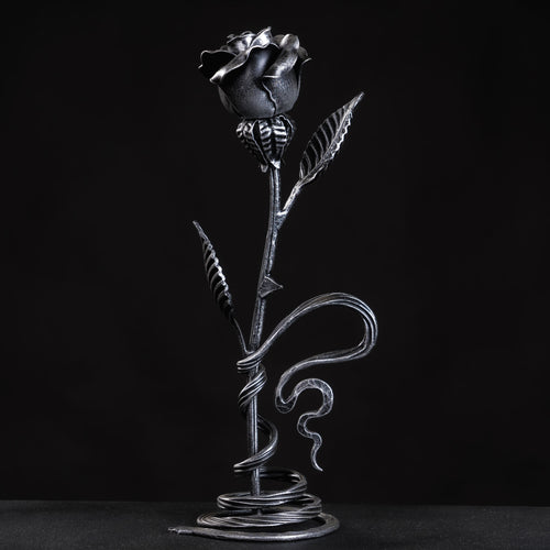 Hand Forged Iron Rose with metal stand