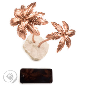 Copper Palm Tree Centerpiece with Organic Stone Pedestal